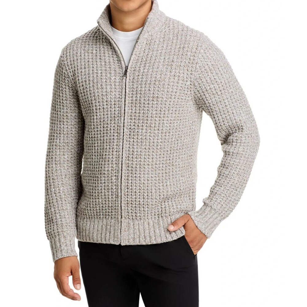 VINCE Sweater Mens Small Tan Chunky Knit Zip Up Wool Cashmere MEGA MARL $525
